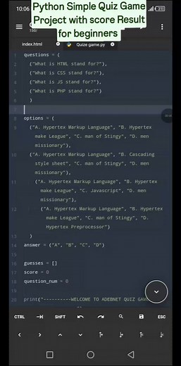 python Simple Quiz Game Project for beginners. #reelsviralシ #follower #python #pythonprogramming #PythonDeveloper #reelsfacebook #programming | Adeola Adebayo