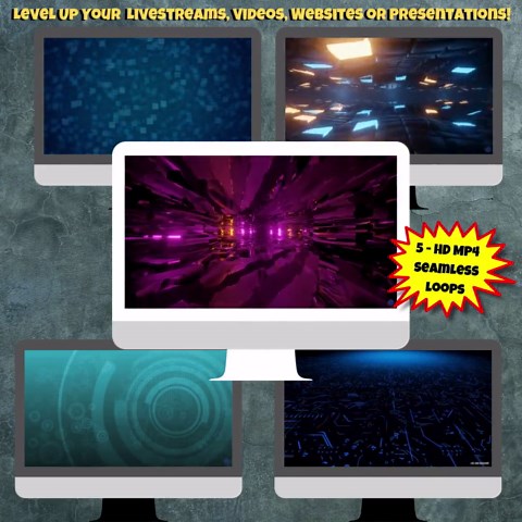 Futuristic Animated Background Bundle (5 Pack) | Seamless Loop MP4 | Tech Cyber Stream Overlay | OBS Twitch YouTube Backgrounds