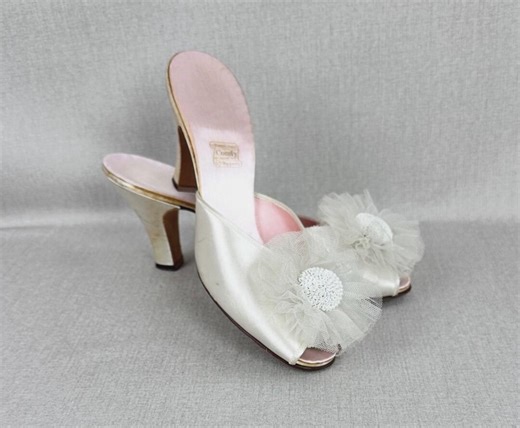 Vintage Pastel Pink Daniel Green Boudoir Slippers With Heels, Sz 7 - Etsy