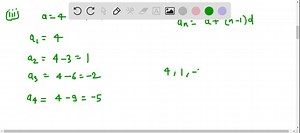 SOLVED:Write first four terms of the AP, when the first term a and the common difference d are given as follows: (i) a=10,   d=10 (ii) a=-2,   d=0 (iii) a=4,   d=-3 (iv) a=-1,   d=(1)/(2) (v) a=-1.25, d=-0.25