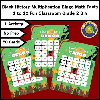 Black History Multiplication Bingo Math Fact Game Logic Puzzle Mental Review