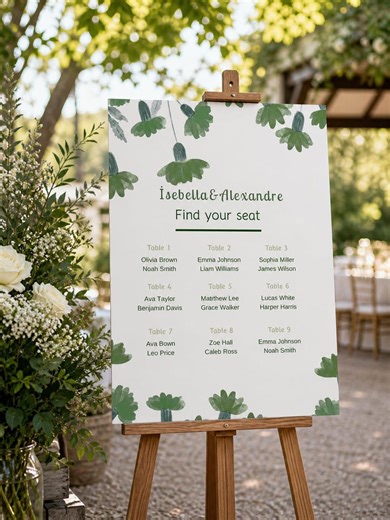 Green Wedding Bundle Invitation Welcome Sign Seating Chart Template, Botanical Wedding Set, Editable in Canva, Instant Download