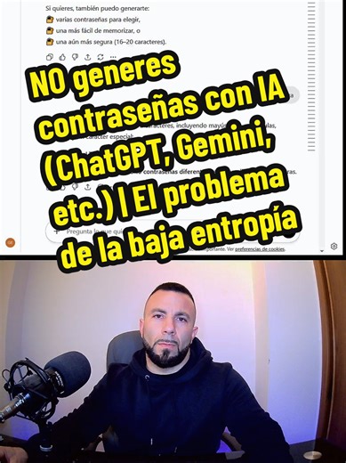 En este video hablamos de un tema importante de seguridad: por qué no deberías generar contraseñas con modelos de lenguaje (LLM) como ChatGPT, Gemini u otras herramientas de IA. Aunque puede parecer cómodo pedirle a una IA que genere una contraseña, estos sistemas no están diseñados para producir valores criptográficamente aleatorios. Su objetivo es generar texto probable y coherente, no aleatorio y de alta entropía, lo cual es justo lo contrario de lo que necesitamos para una contraseña segura.