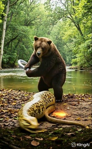 Bear Hits a Python with an Electric Eel! ⚡🐻🐍#aishorts