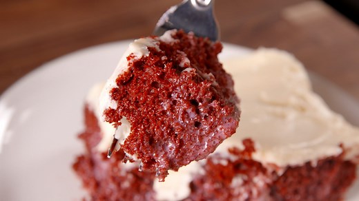 Red Velvet Poke Cake Makes The Classic Dessert Easier Than Ever