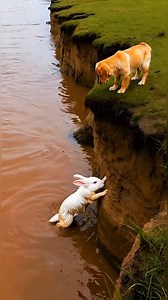 Mother Golden Retriever Risks Her Life to Save a Rabbit 🐶🐇#dog #labrador #goldenretreivers #animal #wildlife #animalrescue #miracle #friendship #heartwarming #doghero #shorts A brave mother Golden Retriever risks her life to save a helpless rabbit from the river! 🐶🐰❤️💦 Watch as her puppy notices the rabbit struggling, runs to get help, and guides the mother dog to the rescue. With courage, teamwork, and quick thinking, the rabbit is saved and brought to safety. This AI-generated video bring
