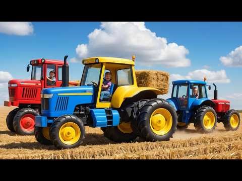Three Little Toy Tractors Pull Pull Pull | Farm Vehicle Song & Counting for Kids