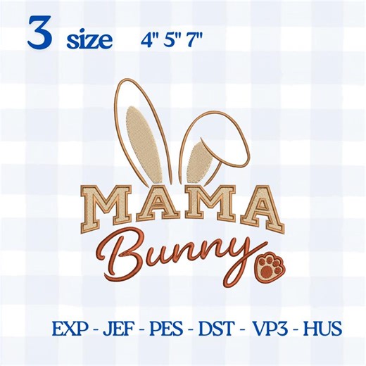 Mama Bunny Embroidery Design With Bunny Ears and Paw, Cute Easter Rabbit Machine Embroidery File, Mother's Day Bunny Embroidery Pattern - Etsy