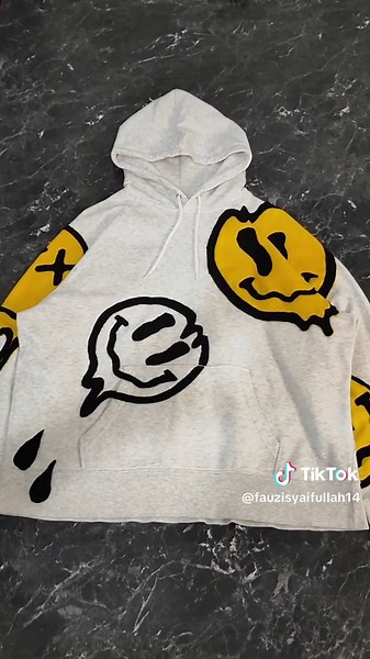 Reworked H&M Basic Hoodie with Smiley Design