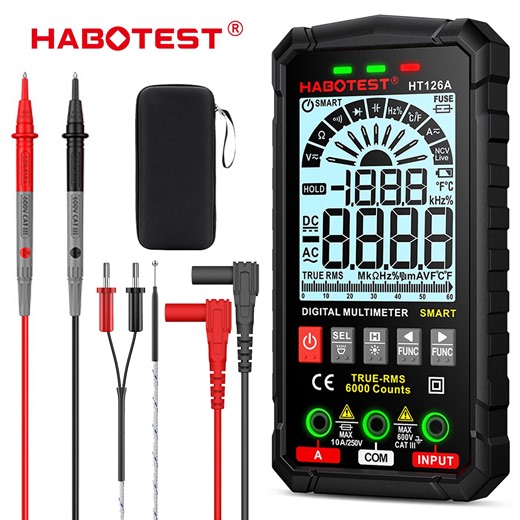HABOTEST HT126A Smart Digital Multimeter Battery Voltage Tester, 6000 Counts Smart Measurement, Auto-Ranging Voltmeter Non-Contact DMM/Ohmmeter/Voltmeter with Non-Contact Voltage Function