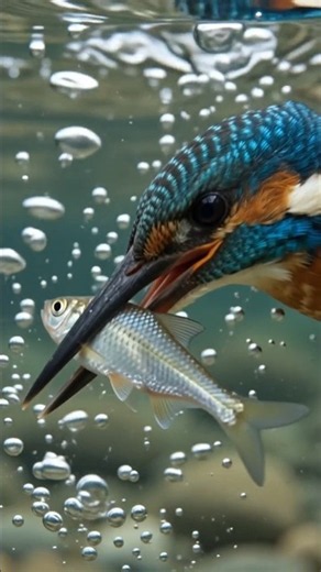 Kingfisher's Lightning Strike: From Swimming Fish to Sudden Capture. #shorts #kingfisher