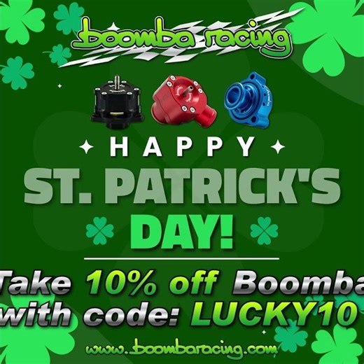 Get lucky with Boomba Racing! Take 10% off your order for St. Patrick's day! Use code: LUCKY10