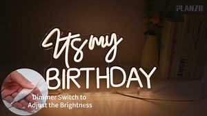Planzo It's My Birthday Led Neon Light Sign Happy Birthday Party Wall Sign Decor Window Background Sign USB Bedroom Living Room Neon 5V Night Light Kids 15.8" X 9.1" Warm White