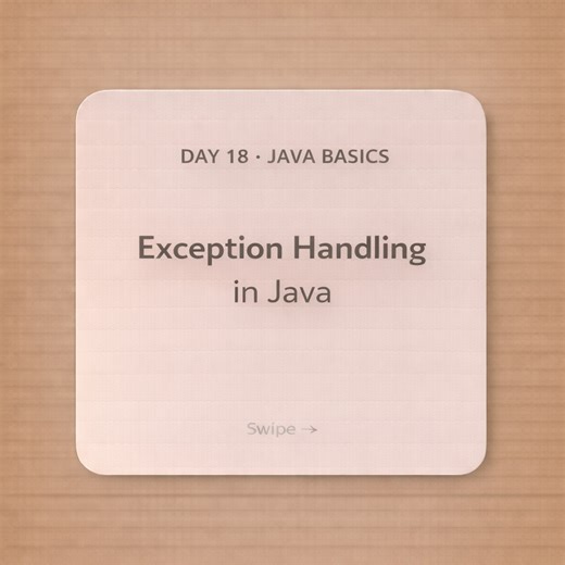 Tech Interview Wala on Instagram: "Day 18 — Java Basics 🚀 Today we covered Exception Handling in Java — one of the most important topics for interviews and real-world coding. From try–catch to throw vs throws — quick concepts, quick revision, quick confidence. Save this carousel for last-minute interview prep 📌 #Java #JavaBasics #ExceptionHandling #JavaInterview#techinterviewwala"