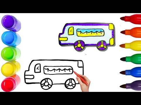 How To Draw cute Bus Drawing, Painting & Coloring For Kids and Toddlers_ Child Art 🐋🌈🎨