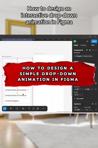 How to design an interactive drop-down animation in Figma #uidesign #UXDesign #UIDesign #ui #userinterface #productdesigner #animation #prototype #figma #tech #technology #design