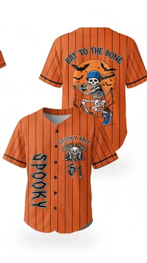 Can you hear it? The crack of the bat under a blood‑orange moon, the roar of a crowd dressed in costumes, the whispers of Halloween’s ghosts… This isn’t just a jersey – it’s a story. Our limited‑edition “Bat to the Bone” jersey fuses America’s favorite pastime with the magic of Halloween. Bold orange pinstripes, a fearless skeleton batter, and flying bats against a glowing pumpkin moon. 💀 Your name, your number: customize the front so it’s truly yours. 🎃 Unforgettable comfort: lightweight fabr