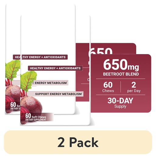 (2 pack) Force Factor Total Beets, Beet Root Supplement with Beetroot Powder for Heart Health, Nitric Oxide & Energy, Acai Berry, 60 Soft Chews