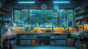 Animation Cozy Laboratory Filled with Scientific Equipment generated with ai Stock Video
