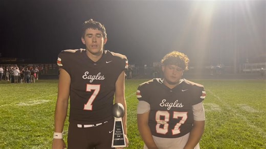 Eastern’s Eric Manley and Bryden Tomlison discuss tonight’s victory over Symmes Valley, Manley’s connection with his receivers, Tomlison’s interception, how their non-conference schedule prepared them and staying focused ahead of a showdown with Notre Dame. This postgame interview was made possible by Megan Carroll — State Farm Agent. | SOSA