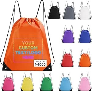 Custom Drawstring Bags With Logo, 100 Pack Personalized Text Drawstring Backpack Bulk Great for Travelling, Gym and for Everyday Use (Orange)