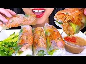 ASMR SALMON SPRING ROLLS | Cooking and Eating Show | ASMR Phan