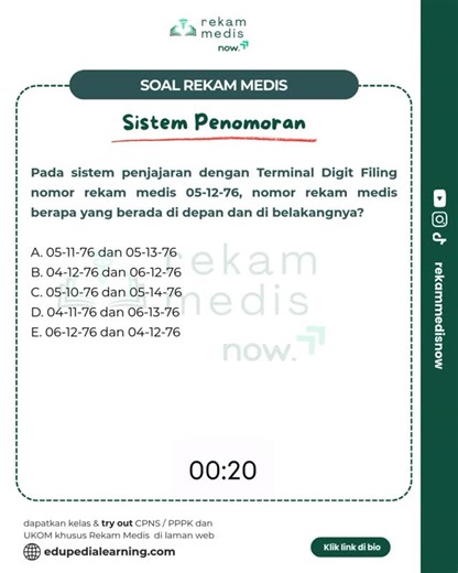 Rekam Medis Now | Soal Sistem Penomoran kali ini cocok buat ngetes pemahaman Terminal Digit Filing 👀🔥 Kalau masih suka kebalik antara primary, secondary,... | Instagram