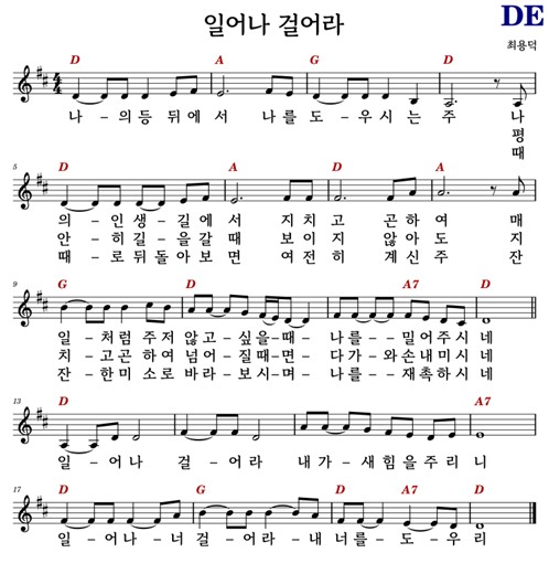 D 코드 악보 / 일어나 걸어라 - 최용덕 #코드/가사/악보