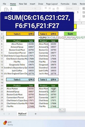 Sum Multiple Tables in Excel – Easy Trick! | Excel Short: Add Data from Multiple Tables Fast