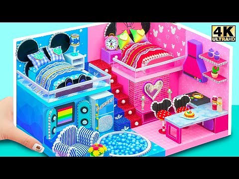 Build Cute Mickey Mouse and Minnie House with Two Bedroom from Cardboard ❤️ DIY Miniature House