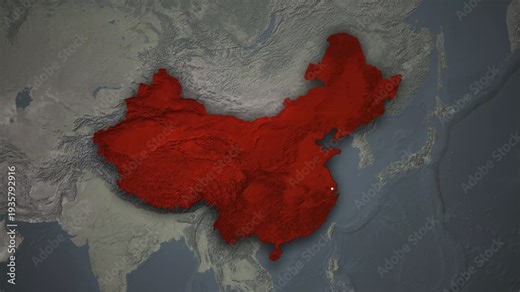 3D Animated China Map Zoom on Topographic World Map Background