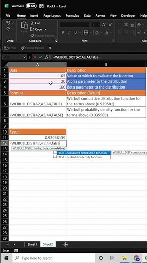 #shorts Weibull Distrubution Function Microsoft Excel Tutorial