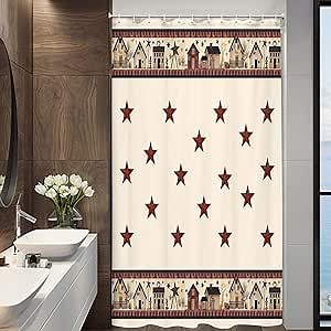 JAWO Rustic Country Shower Curtains, Primitive Barn Star Relax Bath Outhouse Christmas Farmhouse Shower Curtain for Bathroom Decor Polyester Fabric Bath Curtain and Hooks 36x70inches…