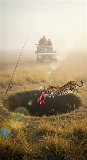 Will the leopard step into the trap… or get the meat? 🐆🥩❓ I gasped! #shorts #animals #wow