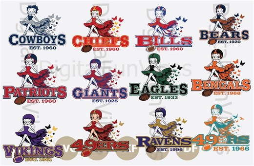 Betty Boop Butterfly American Football SVG Bundle, Sports Game Day Cheerleading Clipart (svg, Png, Dxf, Eps, Pdf) - Etsy