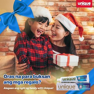 That precious smile as she opens her gifts... 🤗 Maintain her healthy smile with UNIQUE toothpaste's MAX PROTECT FORMULA! 💪 Bili na sa supermarkets and grocery stores near you! 🛒 | Unique Toothpaste