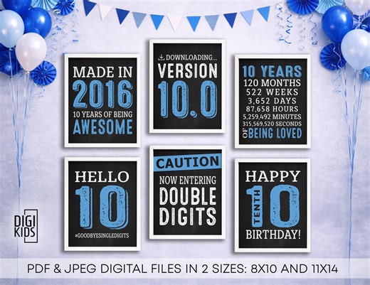 10th Birthday Printable Party Decorations - Boys Birthday Signs - Last Minute Digital Download - Etsy