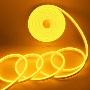 YM E-Bright Led Neon Strip Lights Without Power Supply, 12V Silicone Rope Indoor Outdoor 16.4Ft 600SMD Waterproof Flexible for Signboard Bar TV Kitchen Bedroom Home Party Decoration,Yellow/Amber