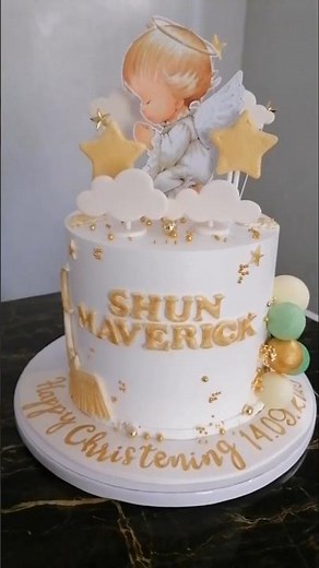 Christening Cake with Cupcakes | Soft Icing, Clouds, Stars & Praying Angel