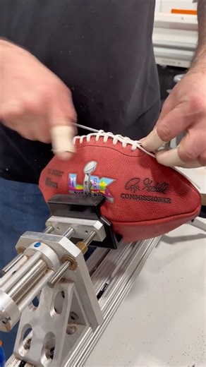 Wilson Football on Instagram: "As soon as the clock hit zero for both the AFC and NFC Championship Games on Sunday, our Wilson Football team in Ada, Ohio got right to it! Each year, our team handcrafts a total of 228 Official Game Footballs that make its way to the Super Bowl. Here’s a BTS look! 🏈 #WilsonFootball #TheDuke #SBLX #SuperBowl"