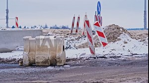 Roadworks Plastic Safety Barrier Traffic Warning Delineator Panel Lane Change Road Sign Stock Video