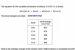 The equation for the complete combustion of ethyne, H-C≡C-H, is... | Filo