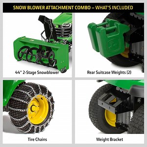 Check The Home Depot's Q&A Before Buying: John Deere 44 in. Two-Stage Snow Blower Attachment Complete Package for 100 Series Tractors with 42 in. or 48 in. Decks