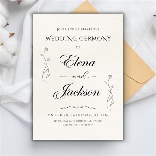 Wedding Ceremony Invitation Template | Elegant Minimal Wedding Invite | Printable Wedding Invitation | Modern Neutral Invite - Etsy