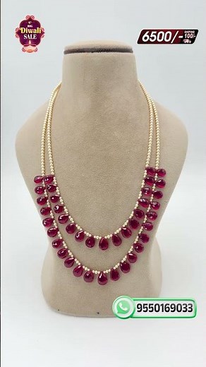 Badam Shape Ruby Beads Necklace Making | Swarovski Pearl Custom Design | Offline Order