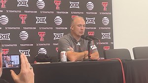 Joey McGuire talks to the media after a 52-51 overtime win over ACU | Pete Christy KCBD