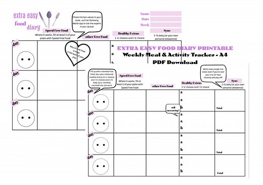 Weekly Food Diary Printable: Healthy Eating Planner (A4 PDF Download) - Etsy UK