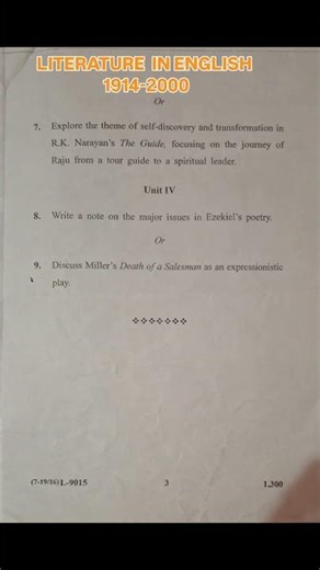 MA 1st Year LITERATURE IN ENGLISH 1914-2000 EXAM 2025