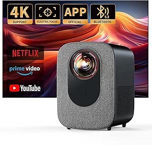 [Built-in APPS] 4K Projector with Wifi & Bluetooth, Jimveo 800 ANSI Native 1080P, Compatible with Netflix/YouTube/Prime Video, Electric Focus & 4P Keystone Outdoor Portable Smart Projector