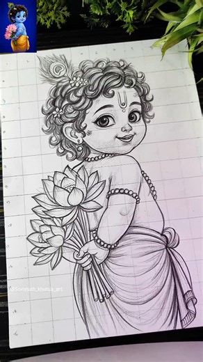 Cute🥰 Little Krishna Drawing, Bal Gopal in Animestyle #shorts #drawing #art #krishna